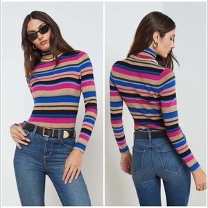 L'AGENCE - Olene Striped Turtleneck Sweater - Size Small